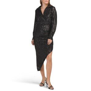 JEWEL BY BADGLEY MISCHKA Black Asymmetrical Hem Collared Dress
